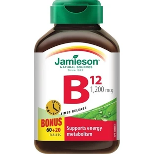 JAMIESON ВИТАМИН B12 Метилкобаламин 1200 г 1×80 табл, с постепенным высвобождением