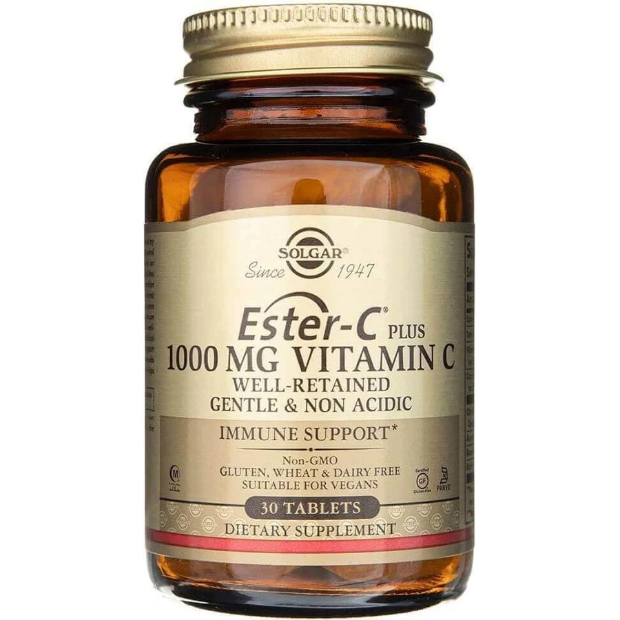 Solgar Ester-C plus 1000 мг Некислый витамин С с комплексом биофлавоноидов 30 капсул 1×30 табл, пищевая добавка: цены и характеристики