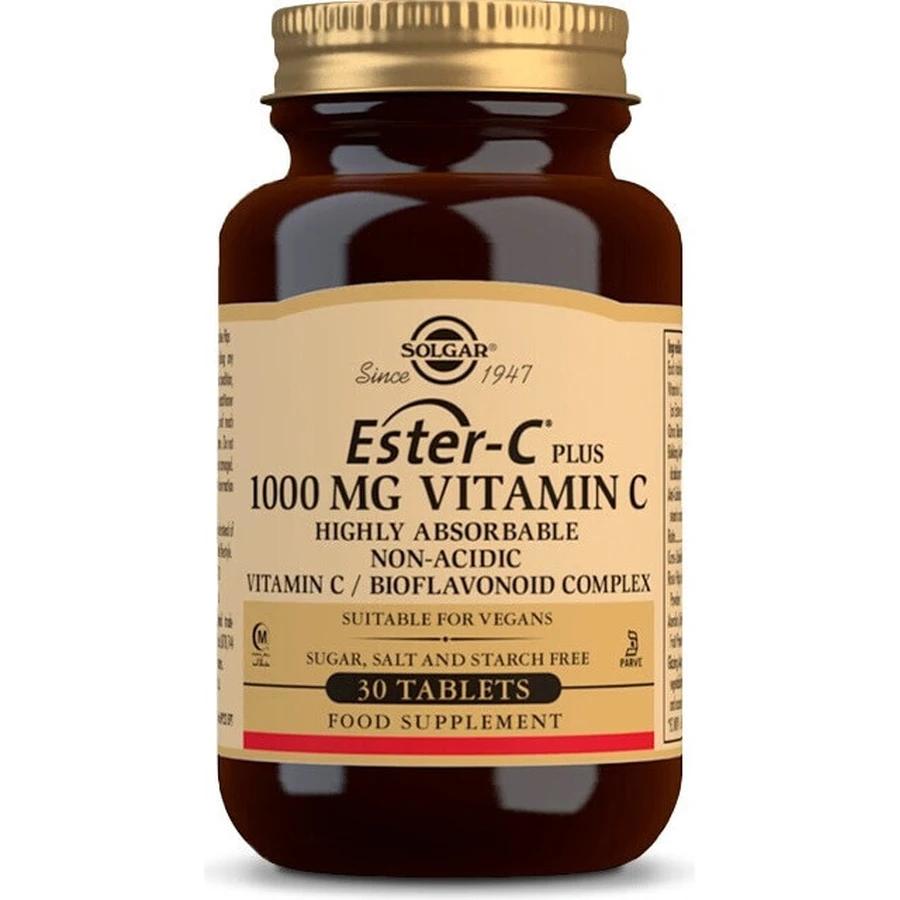 Solgar Ester-C plus 1000 мг Некислый витамин С с комплексом биофлавоноидов 30 капсул 1×30 табл, пищевая добавка: цены и характеристики