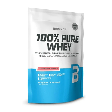Протеиновый порошок 100% Pure Whey Strawberry, 454 г, BioTech USA: цены и характеристики
