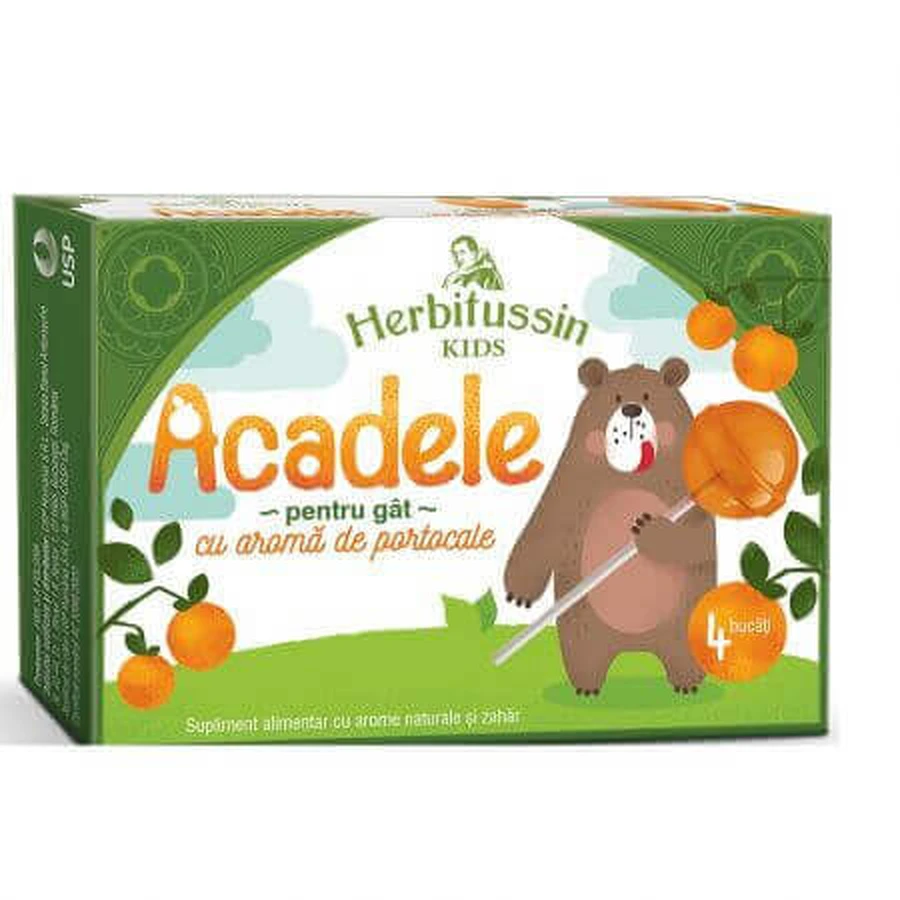 Льодяники для горла Herbitussin Acadele pentru зі смаком апельсина, 4 штуки: ціни та характеристики