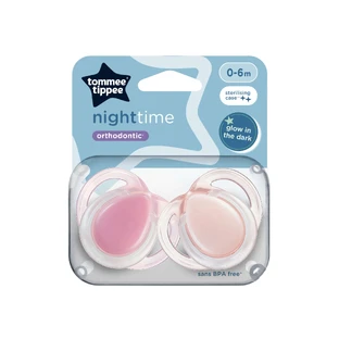 Ортодонтические пустышки Night Time, 0-6 месяцев, 2 штуки, розовые, Tommee Tippee