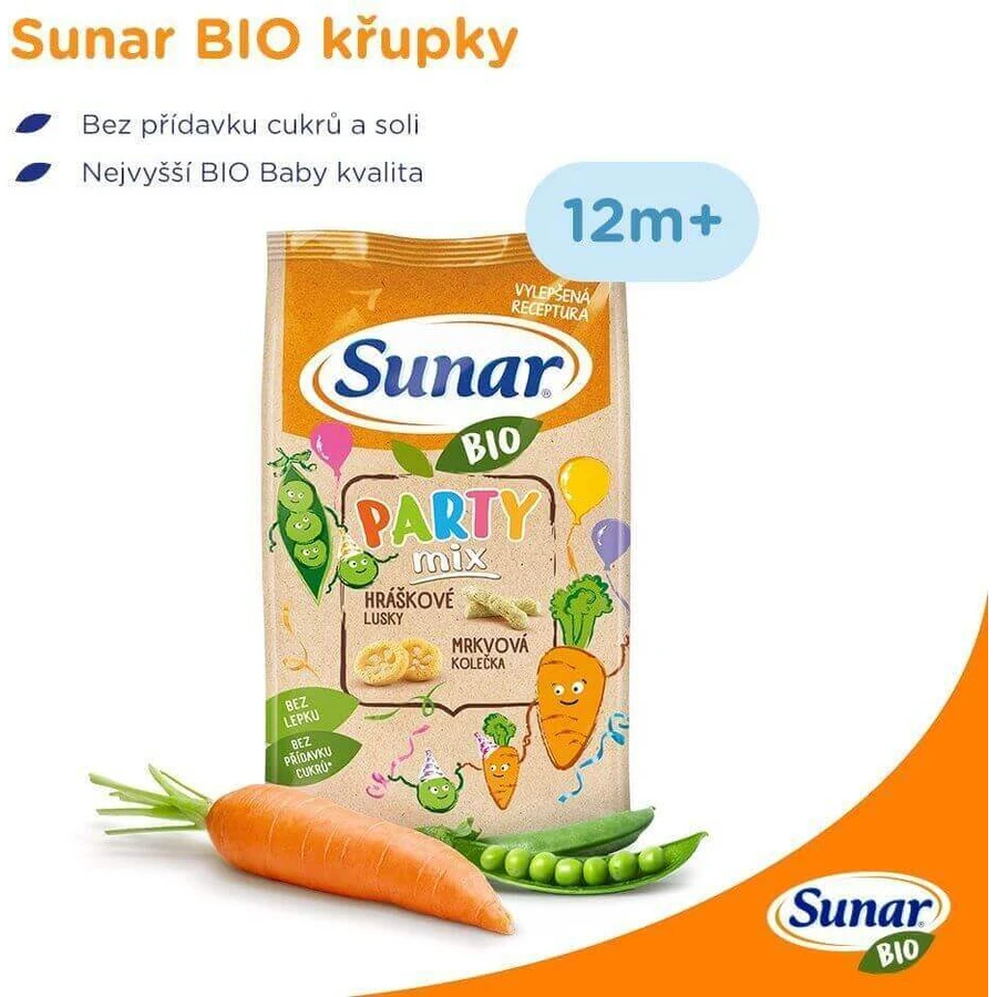 Sunar BIO Party mix, гороховые и морковные детские чипсы 45 г: цены и характеристики