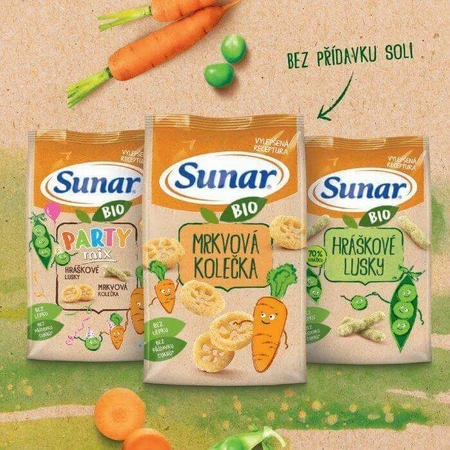 Sunar BIO Party mix, гороховые и морковные детские чипсы 45 г: цены и характеристики