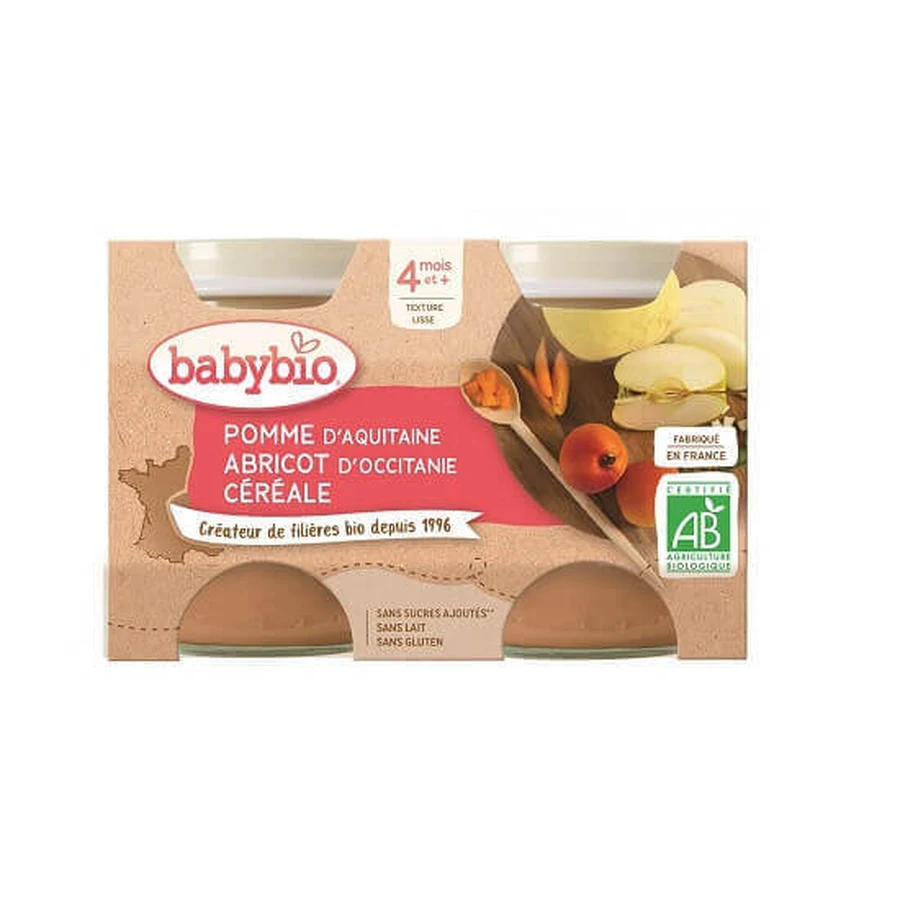 Органическое пюре из яблок, абрикосов и злаков, +4 месяца, 2X130 г, BabyBio: цены и характеристики