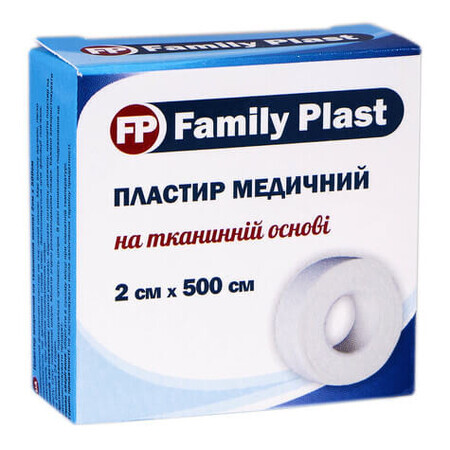 Пластир медичний Family Plast на тканинній основі 2 см х 500 см, білого кольору