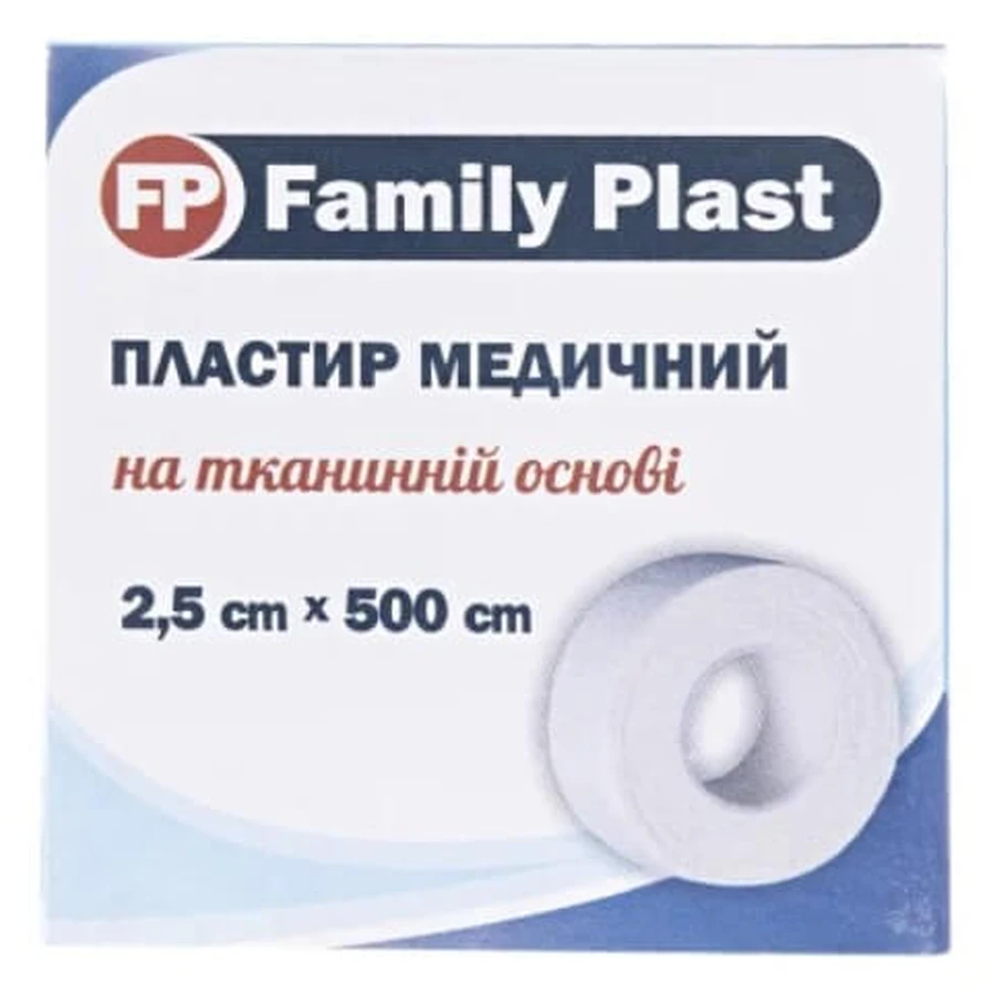 Пластырь медицинский Family Plast на тканевой основе 2,5 см х 500 см, белого цвета: цены и характеристики