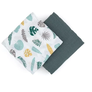 Petite&Mars Бамбуковое мулиновое одеяло Misty Green Leaves 2в1, 120 x 120 см 2 шт.