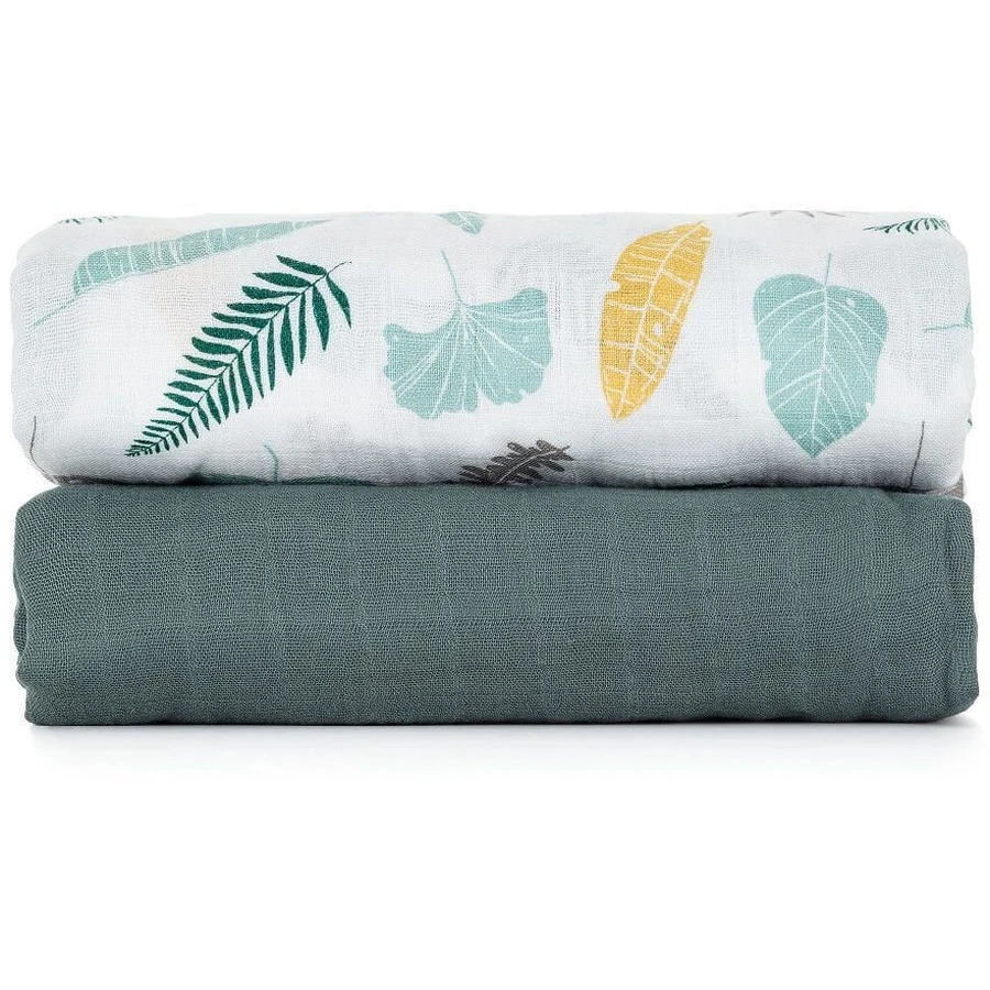 Petite&Mars Ковдра з бамбукового мусліну Misty Green Leaves 2в1, 120 х 120 см 2 шт: ціни та характеристики