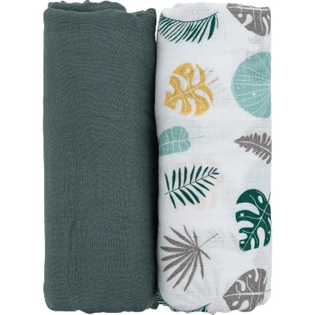 Petite&Mars Ковдра з бамбукового мусліну Misty Green Leaves 2в1, 120 х 120 см 2 шт: ціни та характеристики
