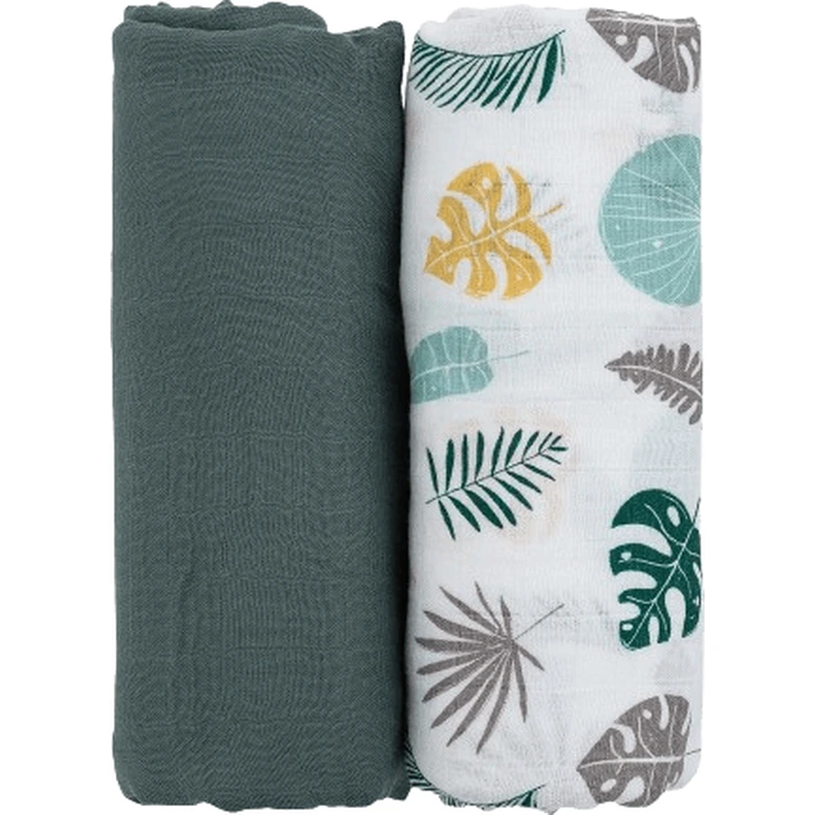 Petite&Mars Ковдра з бамбукового мусліну Misty Green Leaves 2в1, 120 х 120 см 2 шт: ціни та характеристики