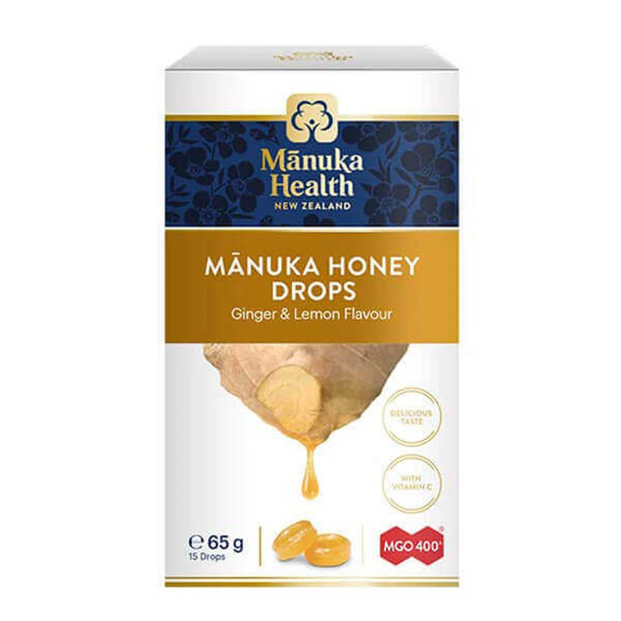 Manuka Health, конфеты с манукой MGOM400 + мед и витамин С, со вкусом имбиря и лимона, 15 штук: цены и характеристики