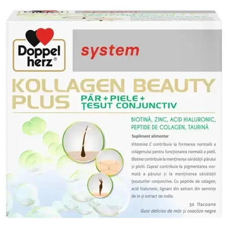 Система Kollagen Beauty Plus Doppelherz для волосся та шкіри з біотином та гіалуроновою кислотою, 30 доз: ціни та характеристики
