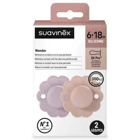 Suavinex Wonder SX Pro, физиологический манекен, силикон, лавандовый, розовый, 6-18 месяцев, 2 шт.: цены и характеристики