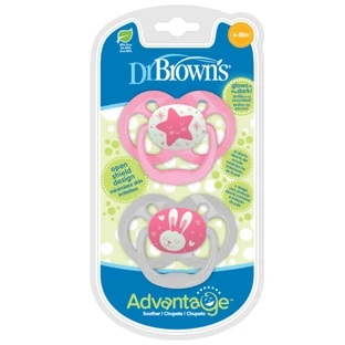 Набор из 2 силиконовых пустышек с крышкой Advantage Pink, 6-18 месяцев, Dr Brown`s
