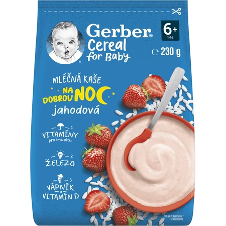 Gerber Каша молочна Gerber Каша молочна полунична На добраніч 230 г: ціни та характеристики