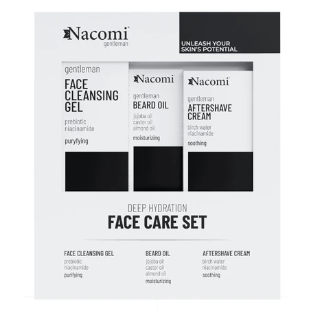Набор Nacomi Gentleman Deep Hydration, эл. средство для мытья лица, 140 мл + масло для бороды, 40 мл + крем после бритья, 50 мл: цены и характеристики