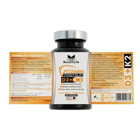 Вітамін D3 + K2 Premium GreenCaps Boost4Life, 60 капсул: ціни та характеристики