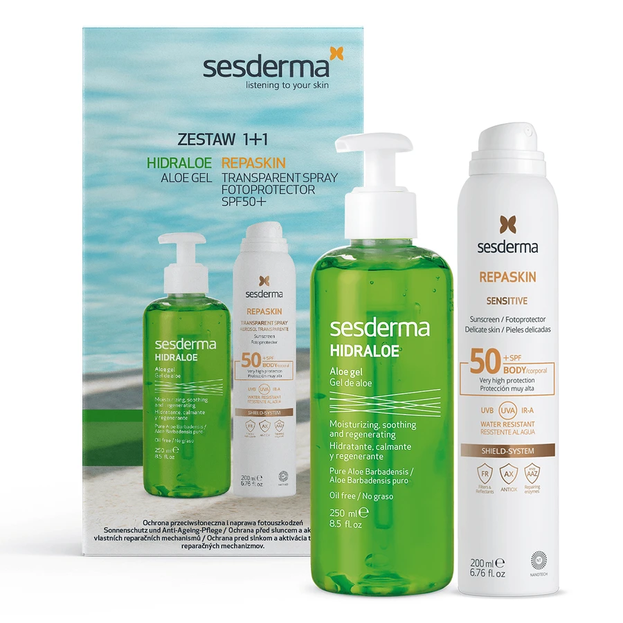 Sesderma Hidraloe, лосьйон для тіла з алое вера, 250 мл + Repaskin, сонцезахисний спрей, SPF 50+, 200 мл: ціни та характеристики
