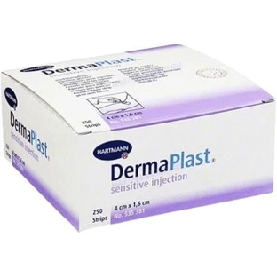 Пластир ін'єкційний чутливий Hartmann Dermaplast для протирання місця після ін'єкції або забору крові, вирізаний 4 х 1,6 см, 250 шт.