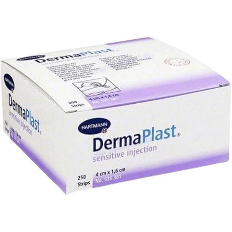 Пластир ін'єкційний чутливий Hartmann Dermaplast для протирання місця після ін'єкції або забору крові, вирізаний 4 х 1,6 см, 250 шт.: ціни та характеристики