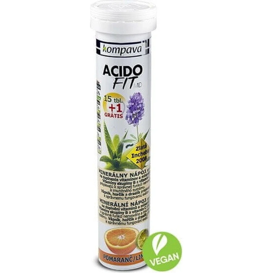 compava ACIDOFIT MD OANGE+LIMET 1×16 пакетиків, мінеральний напій - апельсин і лайм: ціни та характеристики