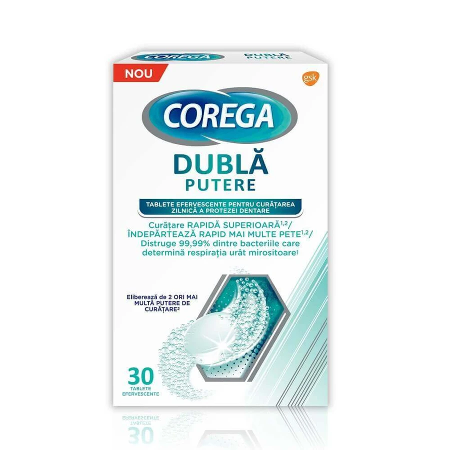 Corega Double Strength Effervescent Tablets, 30 таблеток, Gsk: цены и характеристики