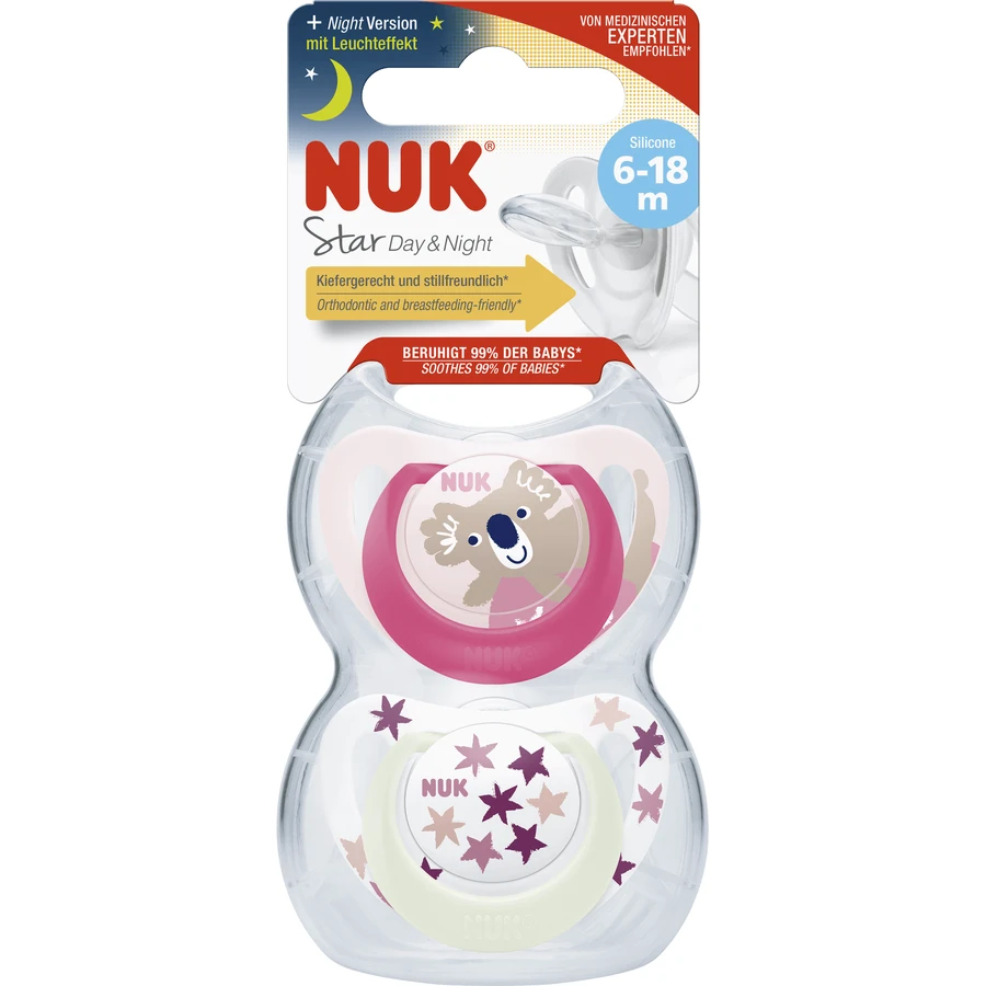 Nuk Soother Star Den&Night 6-18 м рожевий 2 шт: ціни та характеристики