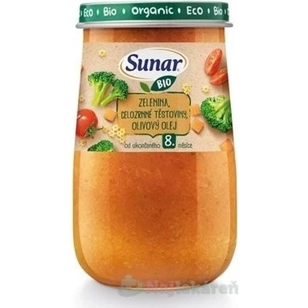 Sunar Organic Vegetable, макарони з цільнозернової пшениці, оливкова олія 190 г 1×190 г, закваска: ціни та характеристики