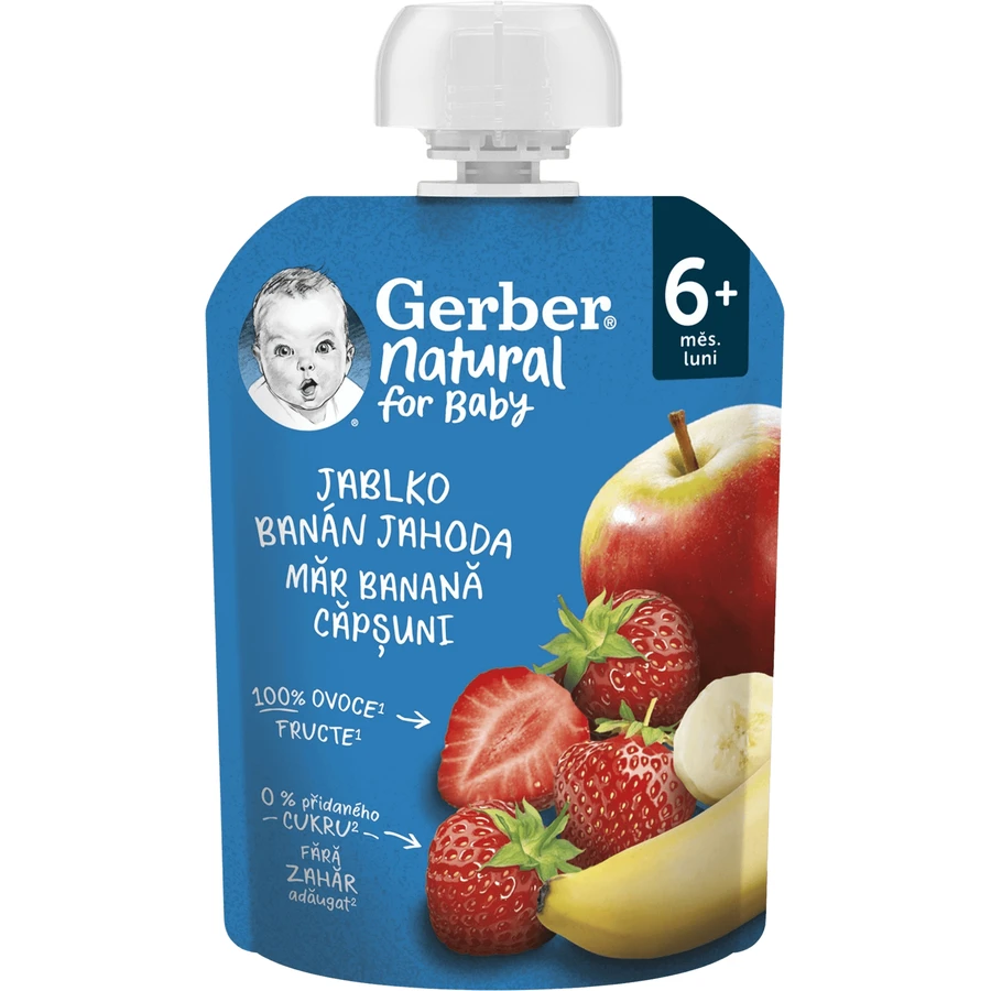 Gerber Natural пакетик яблоко-банан-клубника 6м+ 90 г: цены и характеристики