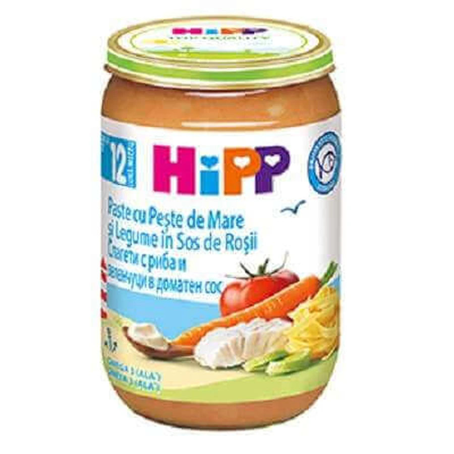 Пюре макаронное с рыбой и овощами в томатном соусе, +12 месяцев, 220 г, Hipp: цены и характеристики