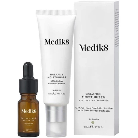 Medik8 Balance Moisturiser&Glycolic Acid Activator - Зволожуючий крем для профілактики акне 50 мл + 10 мл 2 шт: ціни та характеристики