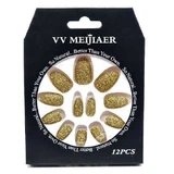Набір з 12 накладних нігтів з блискітками, VV Meijiaer, золото