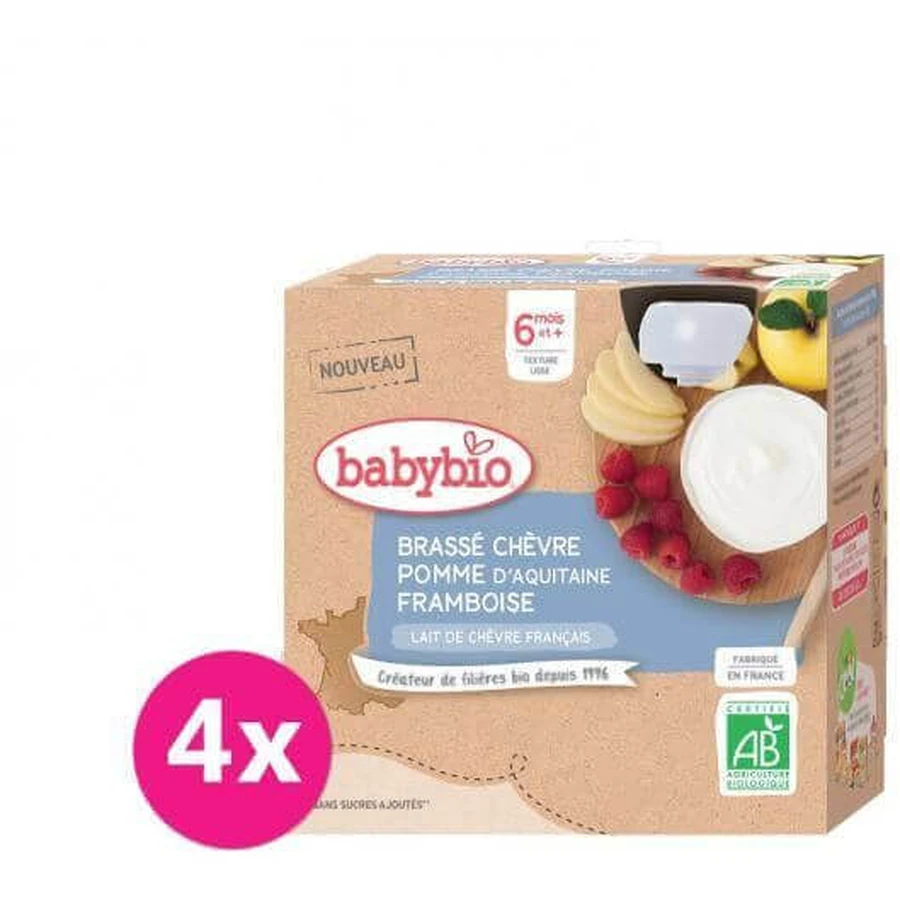 Закуска из козьего молока Babybio с яблоком и малиной 4 x 85 г: цены и характеристики