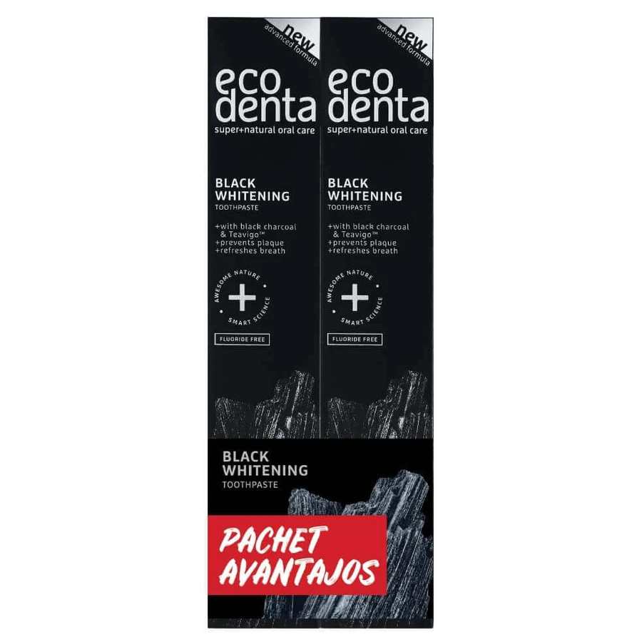 Вугільна зубна паста та відбілювач Teavigo Black, 75 мл + 75 мл, Ecodenta: ціни та характеристики