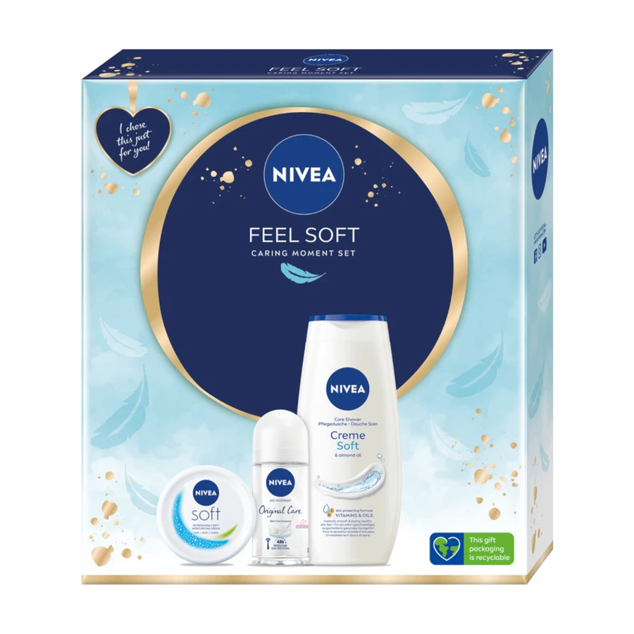 Nivea Feel Soft, интенсивно увлажняющий крем для лица, тела и рук, 100 мл + Original Care, 48-часовой антиперспирант, 50 мл + Creme Soft, гель для душа, 250 мл: цены и характеристики