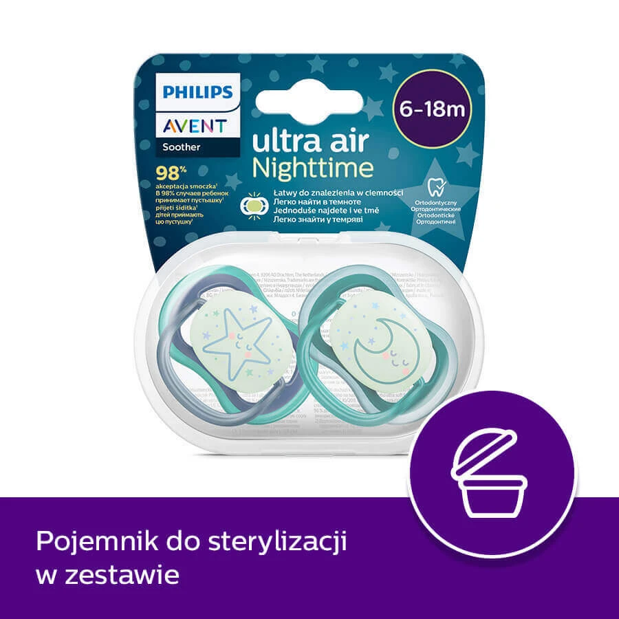 Avent Ultra Air Night, манекен, силіконовий, симетричний, манекен в темряві, хлопчик, SCF376/13, 6-18 місяців, 2 манекена: ціни та характеристики