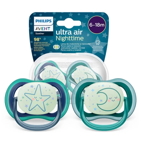 Avent Ultra Air Night, манекен, силіконовий, симетричний, манекен в темряві, хлопчик, SCF376/13, 6-18 місяців, 2 манекена: ціни та характеристики