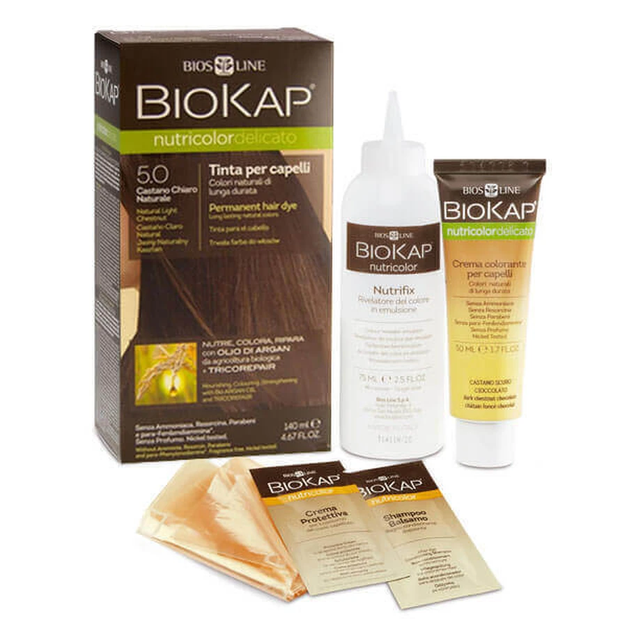 Фарба для волосся Biokap Nutricolor Delicato, відтінок 5.0 світлий натуральний каштан, 140 мл: ціни та характеристики