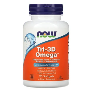 Три-3D Омега с витамином D-3, 90 мягких гелей, Now Foods