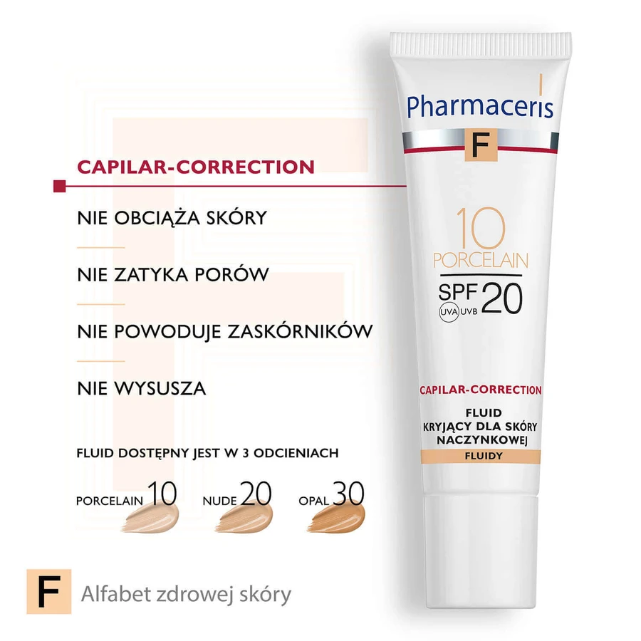 Pharmaceris F, Капілярно-корекційний непрозорий флюїд, SPF 20, 10 порцеляновий, 30 мл: ціни та характеристики
