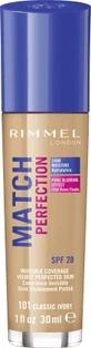 Rimmel London Foundation Match Perfection 101 Classic Ivory, 1 шт.