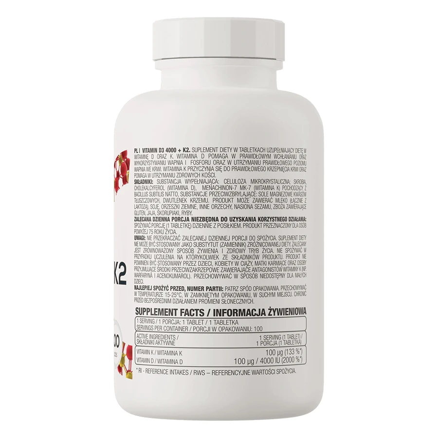 Витамин D3 4000 + K2 OstroVit Vitamina D3 4000 + K2, 100 таблеток: цены и характеристики
