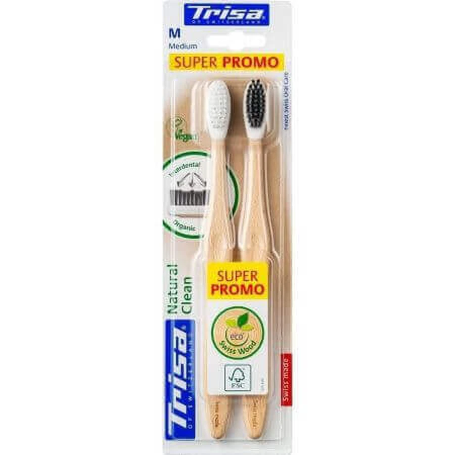 Ручна зубна щітка Natural Clean, середня, 2 шт, Trisa: ціни та характеристики