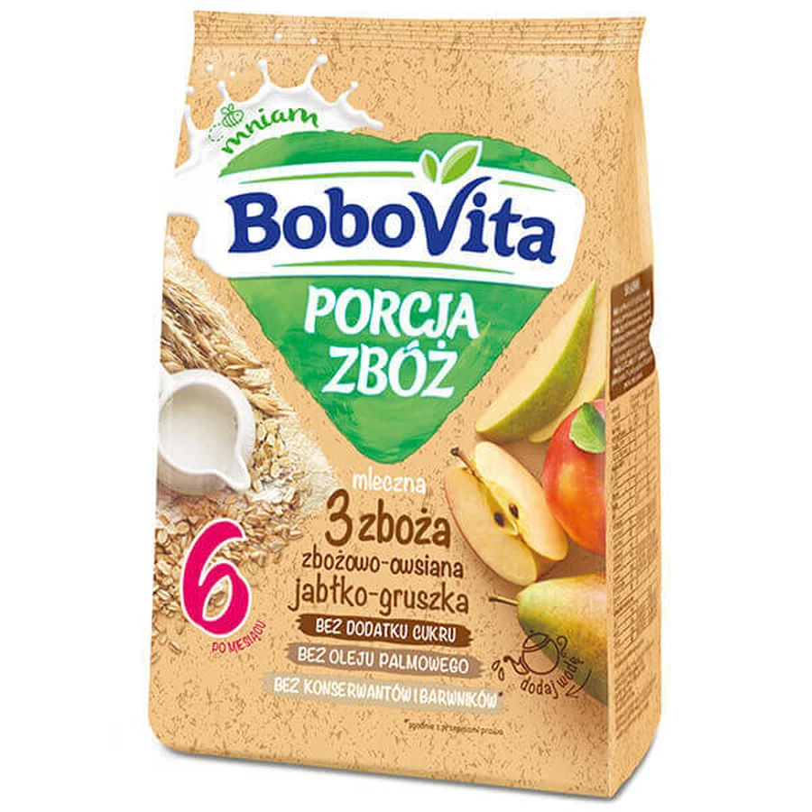 BoboVita Porcja Zbó злаково-овсяная каша 3 злака, яблоко и груша, молоко, без добавления сахара, после 6 месяцев, 210 г: цены и характеристики