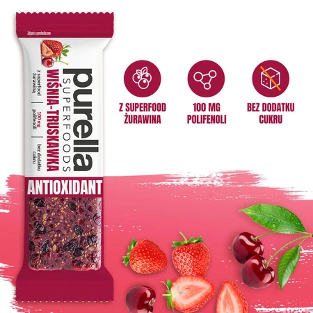 Антиоксидантний батончик Purella Superfoods, вино-полуниця, 40 г: ціни та характеристики