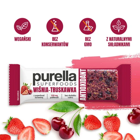 Антиоксидантний батончик Purella Superfoods, вино-полуниця, 40 г: ціни та характеристики