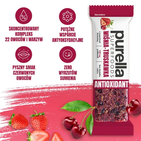 Антиоксидантний батончик Purella Superfoods, вино-полуниця, 40 г: ціни та характеристики