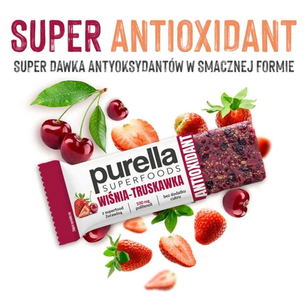 Антиоксидантний батончик Purella Superfoods, вино-полуниця, 40 г: ціни та характеристики