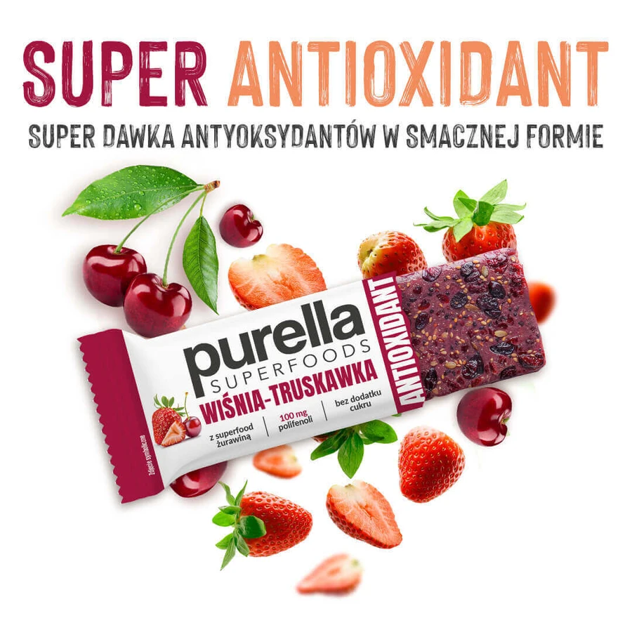 Антиоксидантний батончик Purella Superfoods, вино-полуниця, 40 г: ціни та характеристики